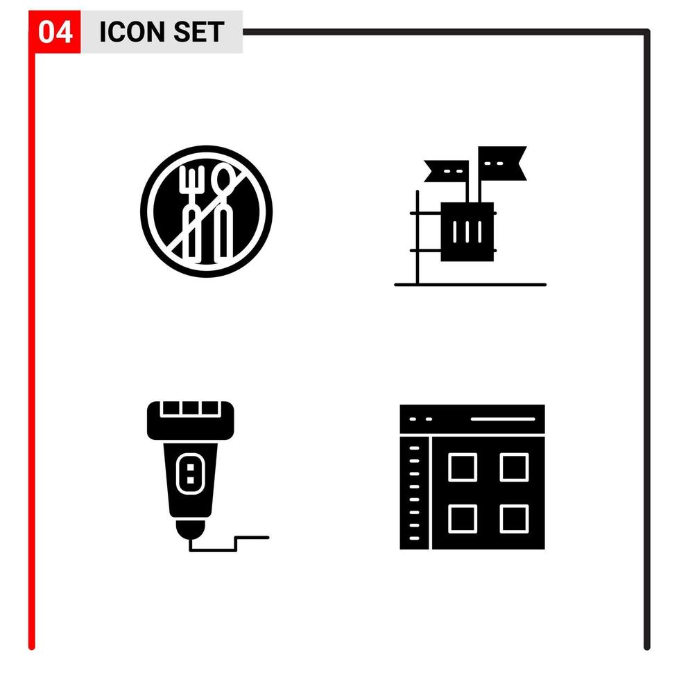4 icônes générales pour la conception de sites Web d'impression et d'applications mobiles 4 signes de symboles de glyphe isolés sur fond blanc 4 pack d'icônes fond de vecteur d'icône noire créative