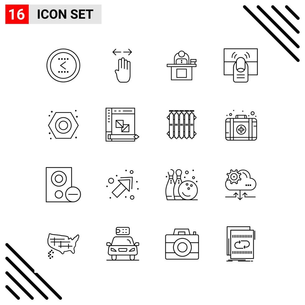 pixle ensemble parfait de 16 icônes de ligne ensemble d'icônes de contour pour la conception de sites Web et les applications mobiles interface icône noire créative fond vectoriel