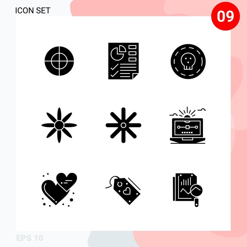 pack vectoriel de 9 icônes dans un pack de glyphes créatifs de style solide isolé sur fond blanc pour le web et mobile fond vectoriel d'icône noire créative