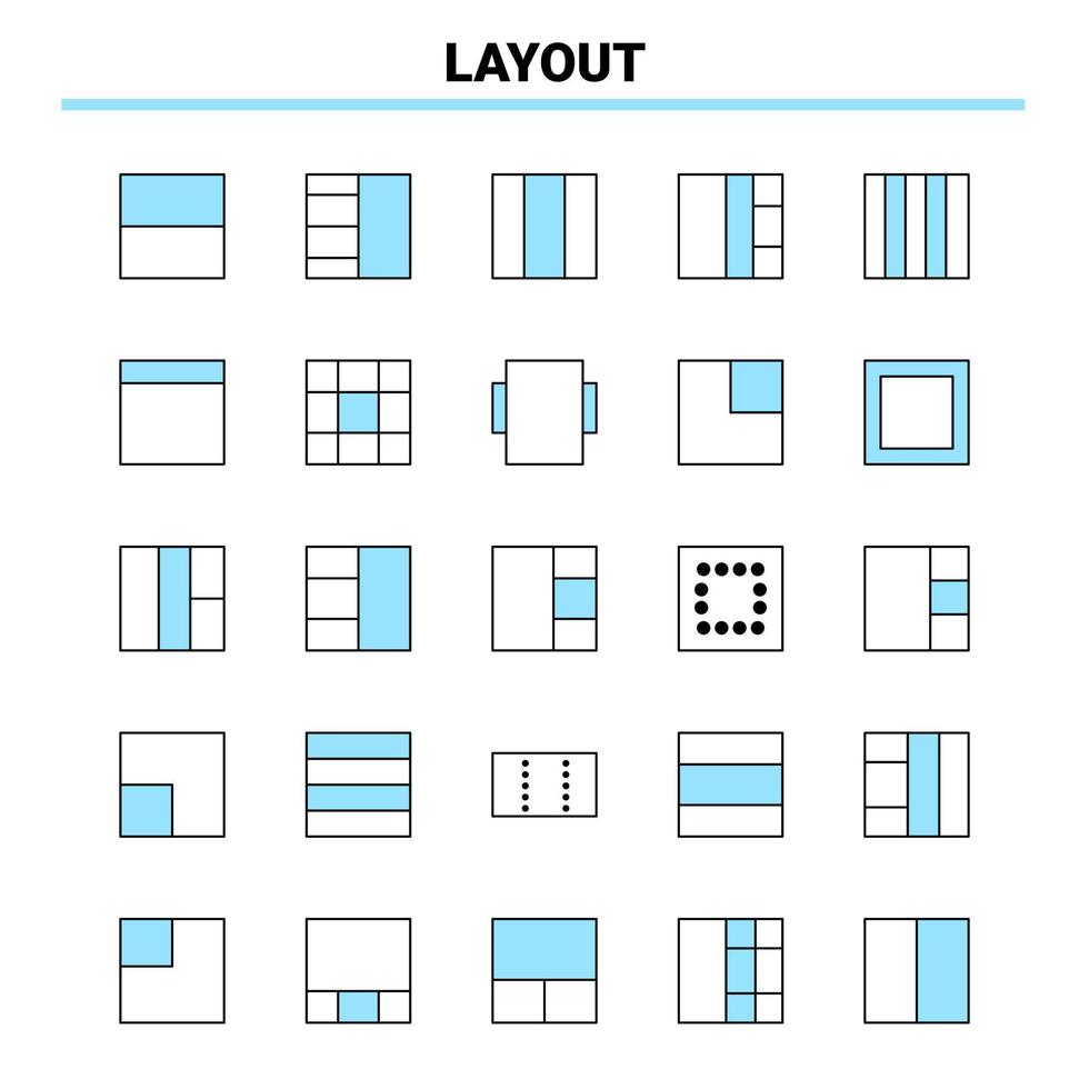 25 mise en page noir et bleu jeu d'icônes conception d'icônes créatives et modèle de logo icône noire créative fond de vecteur