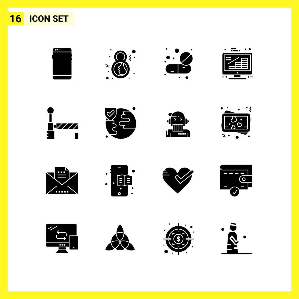 16 jeu d'icônes symboles solides simples signe de glyphe sur fond blanc pour la conception de sites Web applications mobiles et médias d'impression arrière-plan vectoriel créatif icône noire