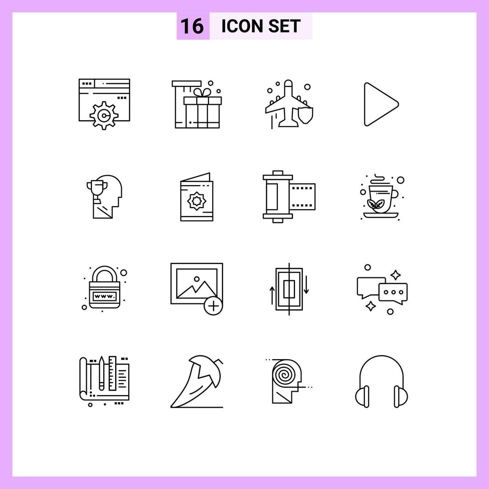 pack de 16 signes et symboles de contours modernes pour les supports d'impression Web tels que brian twitter shopping protection vidéo éléments de conception vectoriels modifiables vecteur