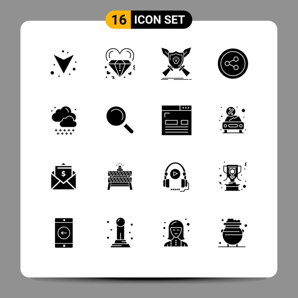 pack de 16 signes et symboles de glyphes solides modernes pour les supports d'impression Web tels que les badges de nuages météorologiques les épées de médias sociaux les éléments de conception vectoriels modifiables vecteur