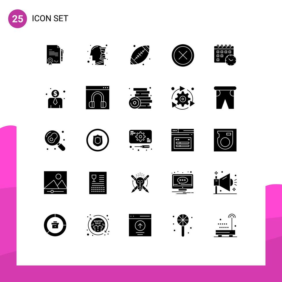 ensemble moderne de 25 glyphes et symboles solides tels que la boule de sortie du calendrier supprimer annuler les éléments de conception vectoriels modifiables vecteur