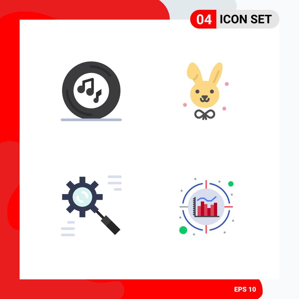 groupe de 4 icônes plates modernes définies pour le joueur d'entreprise de musique éléments de conception vectoriels modifiables efficaces de pâques vecteur