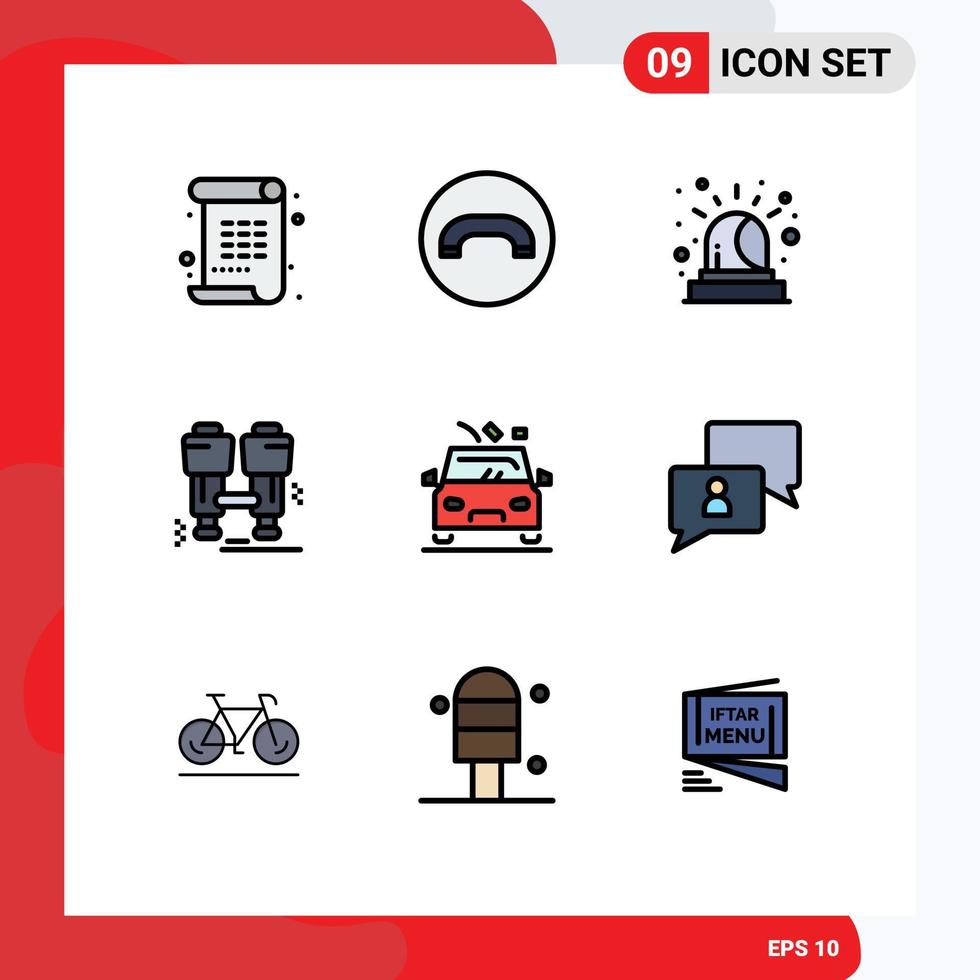 interface mobile ligne remplie ensemble de 9 pictogrammes de voiture d'urgence de danger routier explorer des éléments de conception vectoriels modifiables vecteur