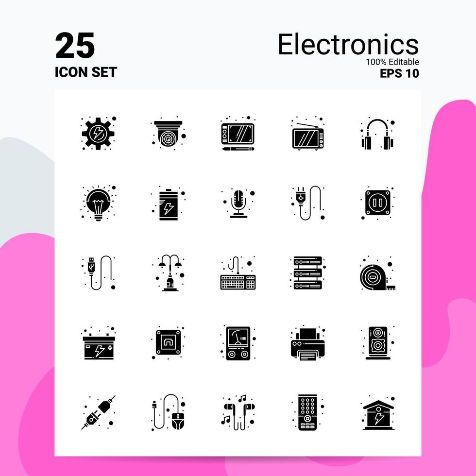 25 jeu d'icônes électroniques 100 fichiers eps modifiables 10 idées de concept de logo d'entreprise conception d'icône de glyphe solide vecteur