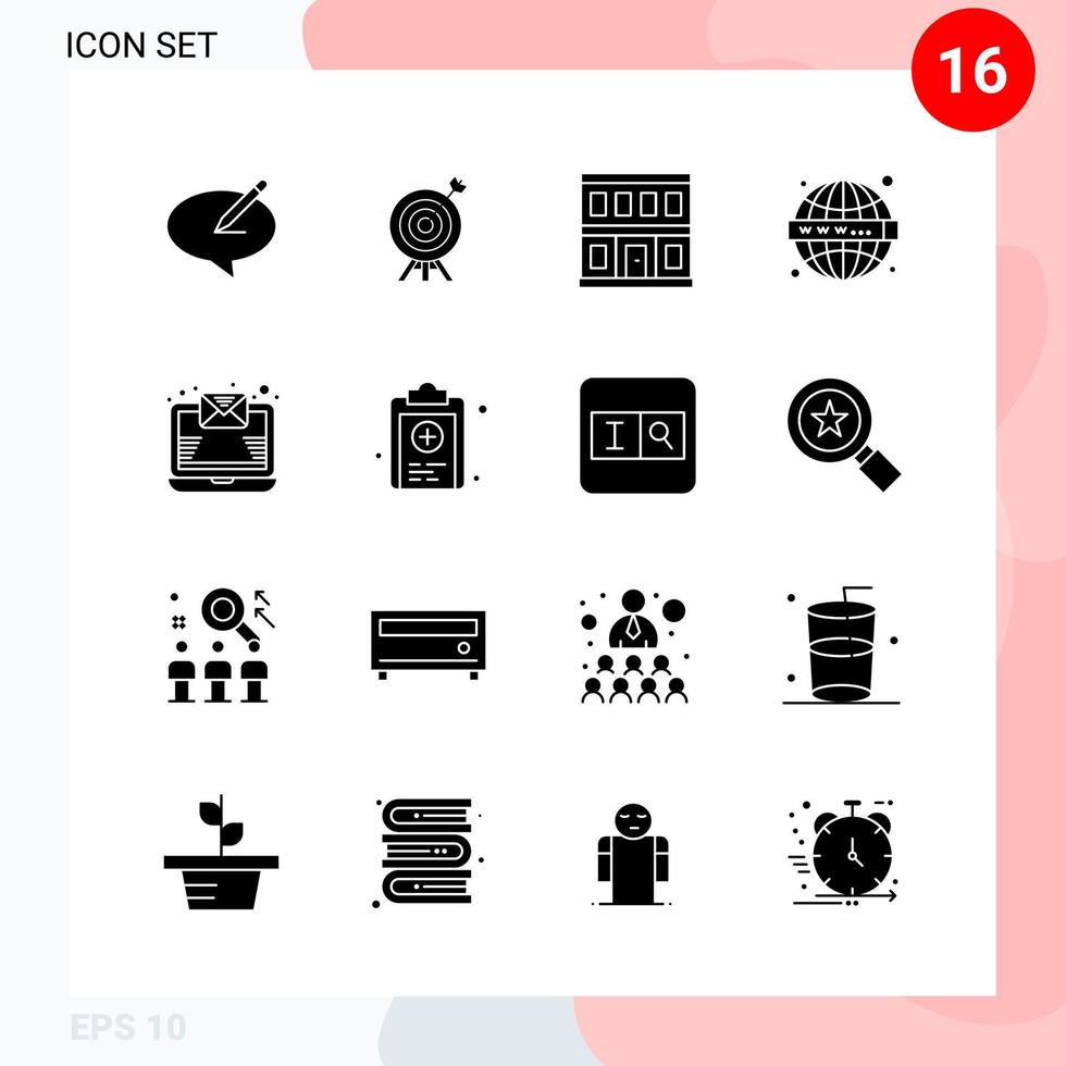 pack vectoriel de 16 icônes dans un pack de glyphes créatifs de style solide isolé sur fond blanc pour le web et mobile fond vectoriel d'icône noire créative