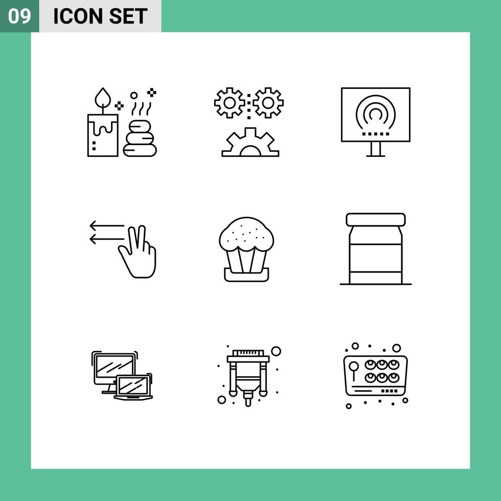 symboles d'icônes universels groupe de 9 contours modernes de gauches de coupe flux de gestes de bureau éléments de conception vectoriels modifiables vecteur