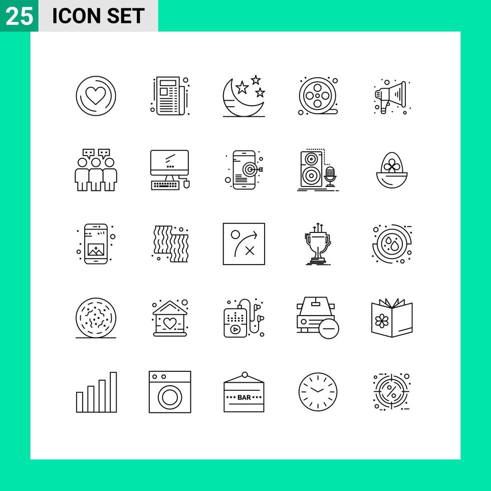 ensemble de 25 symboles d'icônes d'interface utilisateur modernes signes pour les personnes haut-parleur sommeil mégaphone bobine éléments de conception vectoriels modifiables vecteur