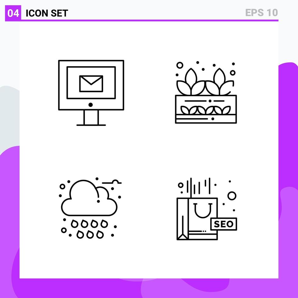 ensemble de 4 icônes dans le style de ligne symboles de contour créatifs pour la conception de sites Web et les applications mobiles signe d'icône de ligne simple isolé sur fond blanc 4 icônes fond de vecteur d'icône noire créative