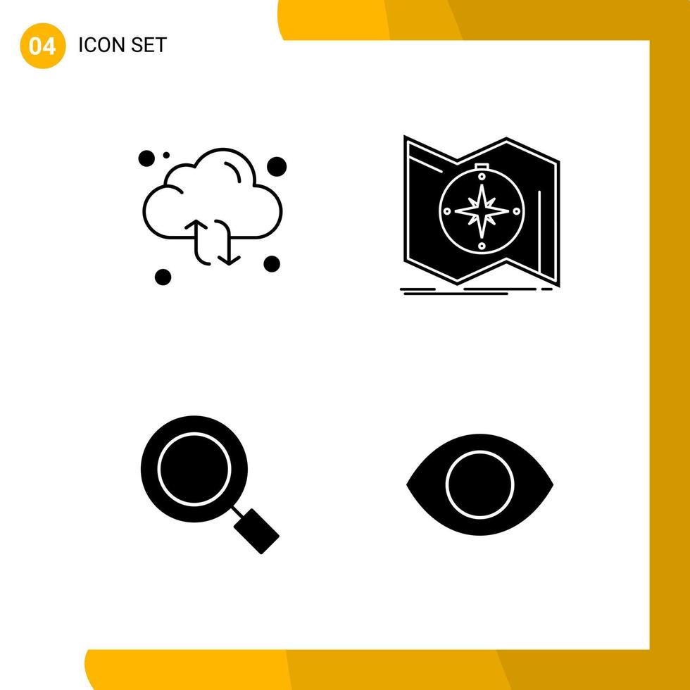 4 jeu d'icônes de style solide pack d'icônes symboles de glyphes isolés sur fond blanc pour la conception de site Web réactif fond de vecteur d'icône noire créative