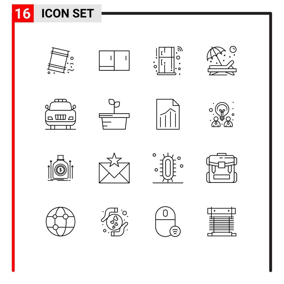 pack d'interface utilisateur de 16 contours de base d'éléments de conception vectoriels modifiables de plage de réfrigérateur de voiture vecteur