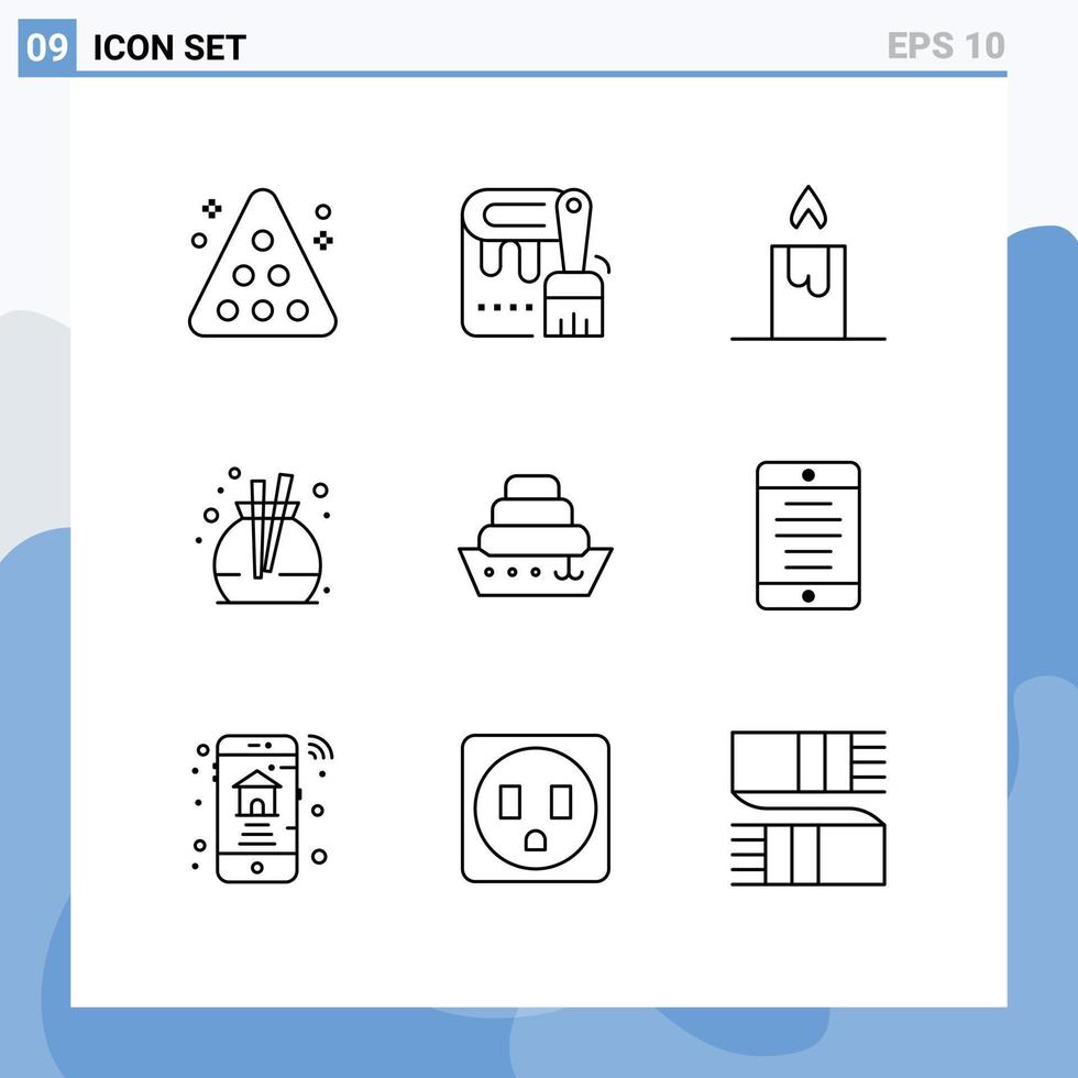 groupe de 9 contours des signes et des symboles pour les éléments de conception vectoriels modifiables de parfum de croisière de peinture de doublure d'interface vecteur