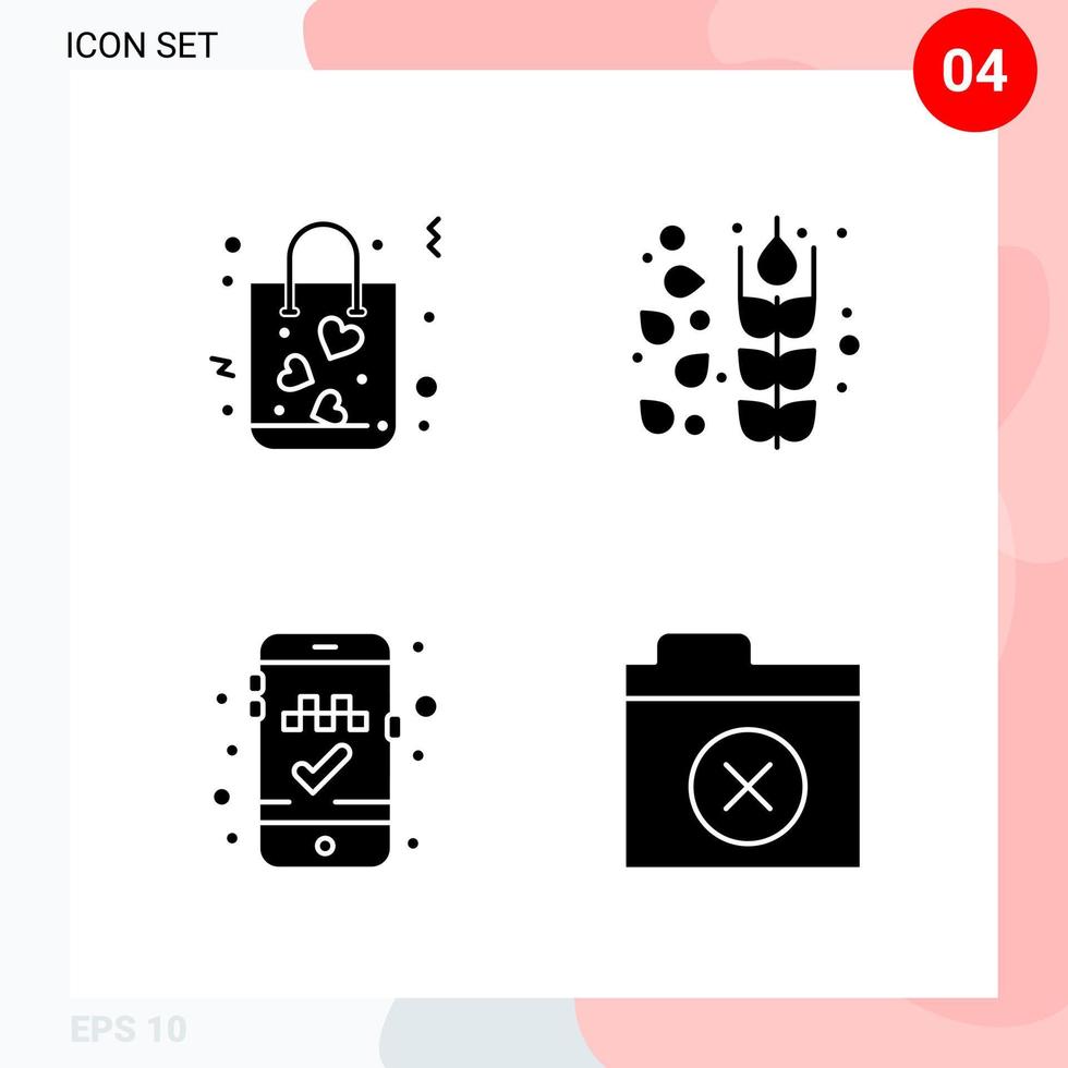 pack vectoriel de 4 icônes dans un pack de glyphes créatifs de style solide isolé sur fond blanc pour le web et mobile fond de vecteur d'icône noire créative