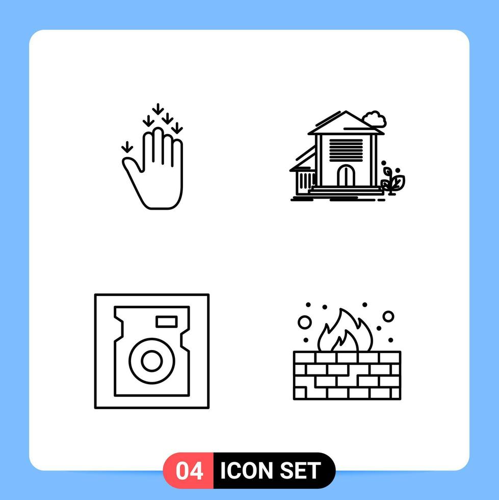 Pack d'icônes noires de 4 lignes symboles de contour pour les applications mobiles isolés sur fond blanc 4 icônes définies fond de vecteur d'icône noire créative