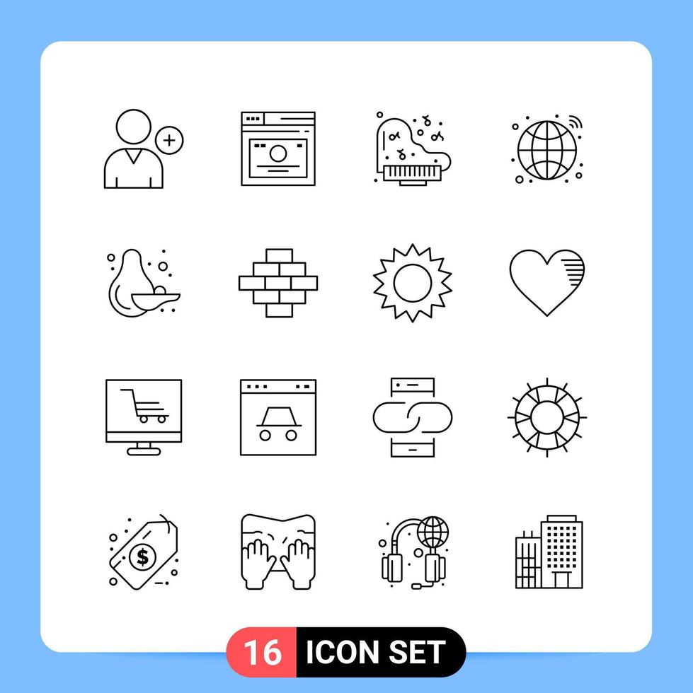 Pack d'icônes noires de 16 lignes symboles de contour pour les applications mobiles isolés sur fond blanc 16 icônes définies arrière-plan vectoriel d'icône noire créative