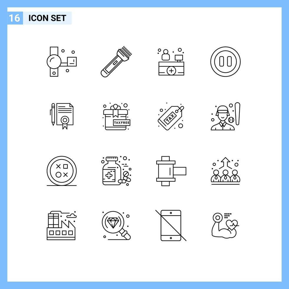 ensemble de 16 contours vectoriels sur la grille pour les documents juridiques pause camping media medical editable vector design elements