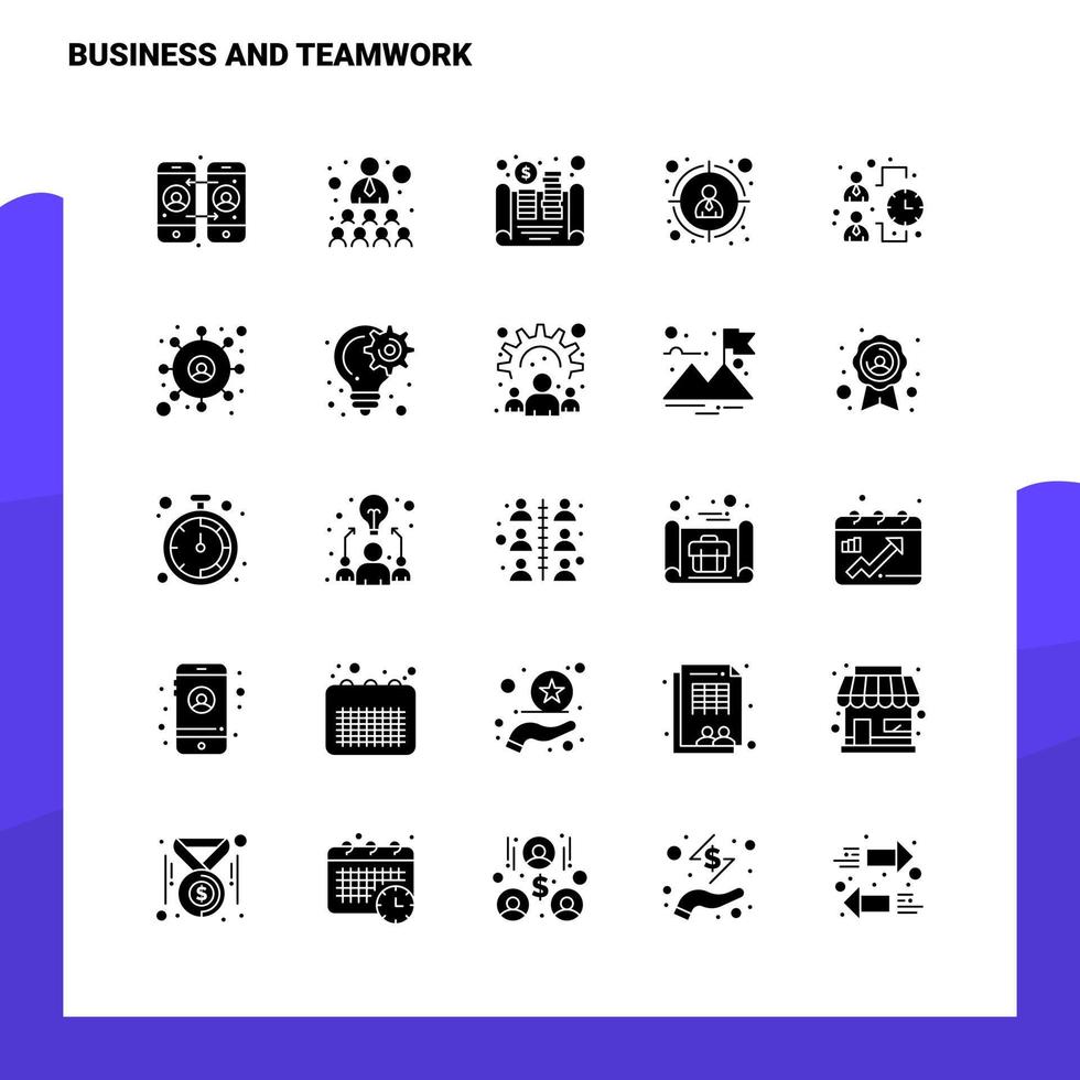 25 jeu d'icônes d'affaires et de travail d'équipe modèle d'illustration vectorielle d'icône de glyphe solide pour des idées web et mobiles pour une entreprise commerciale vecteur