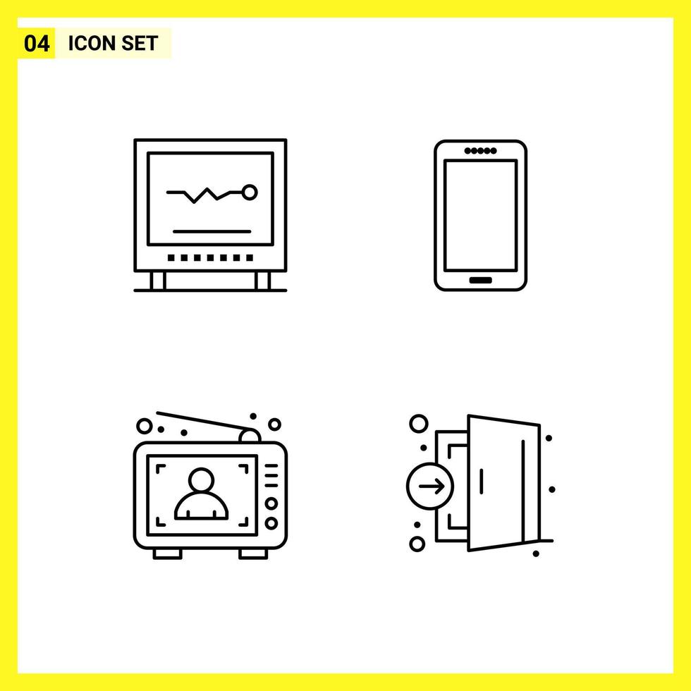 4 jeu d'icônes symboles de ligne simple signe de contour sur fond blanc pour la conception de sites Web applications mobiles et médias d'impression fond vectoriel d'icône noire créative