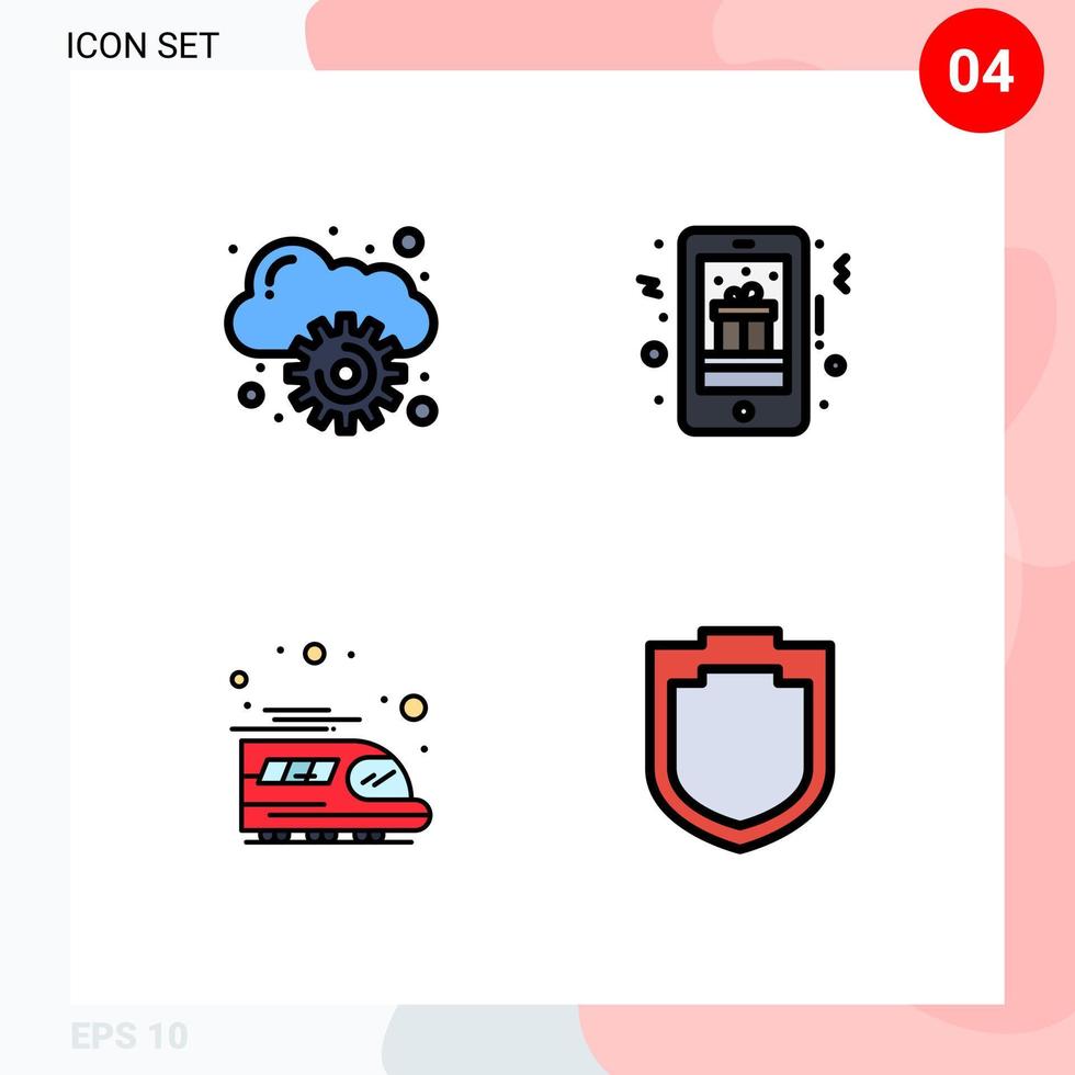 ensemble de 4 symboles d'icônes d'interface utilisateur modernes signes pour nuage train noël mobile cadeau protection éléments de conception vectoriels modifiables vecteur