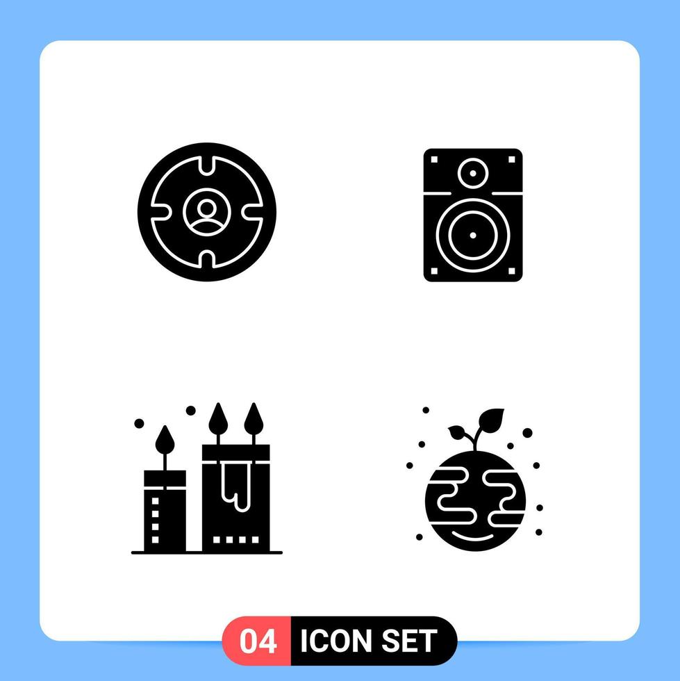 4 symboles de glyphe de pack d'icônes noires solides pour les applications mobiles isolés sur fond blanc 4 icônes définies fond de vecteur d'icône noire créative