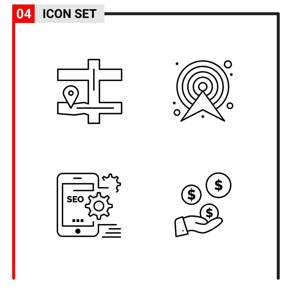 4 icônes générales pour la conception de sites Web d'impression et d'applications mobiles 4 signes de symboles de contour isolés sur fond blanc 4 pack d'icônes fond de vecteur d'icône noire créative