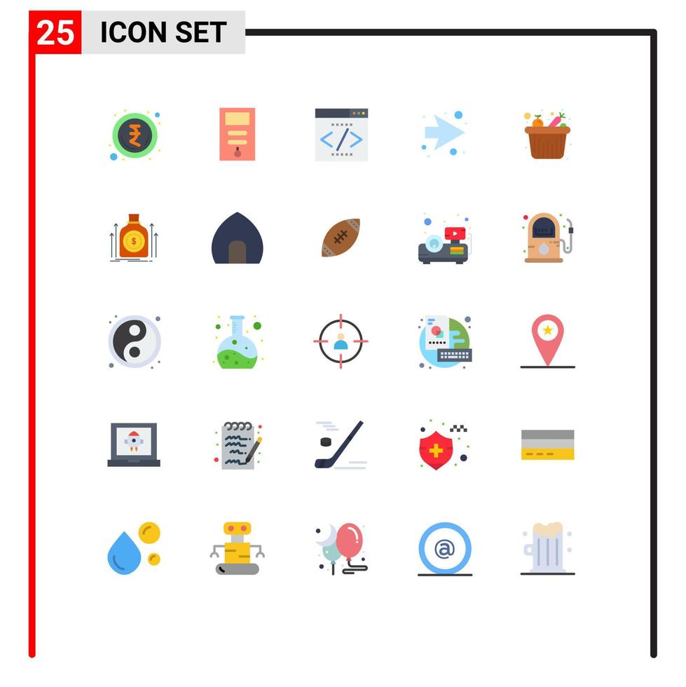 symboles d'icônes universels groupe de 25 couleurs plates modernes d'interface de seau de fruits d'épicerie seau de nourriture prochain éléments de conception vectoriels modifiables vecteur