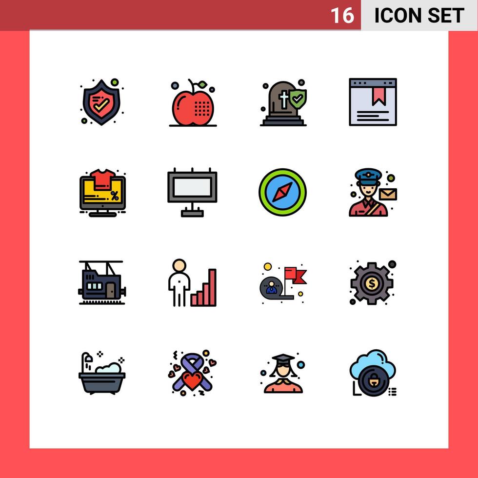 interface mobile ligne remplie de couleurs plates ensemble de 16 pictogrammes de pourcentage moniteur signet de site Web d'église éléments de conception vectoriels créatifs modifiables vecteur
