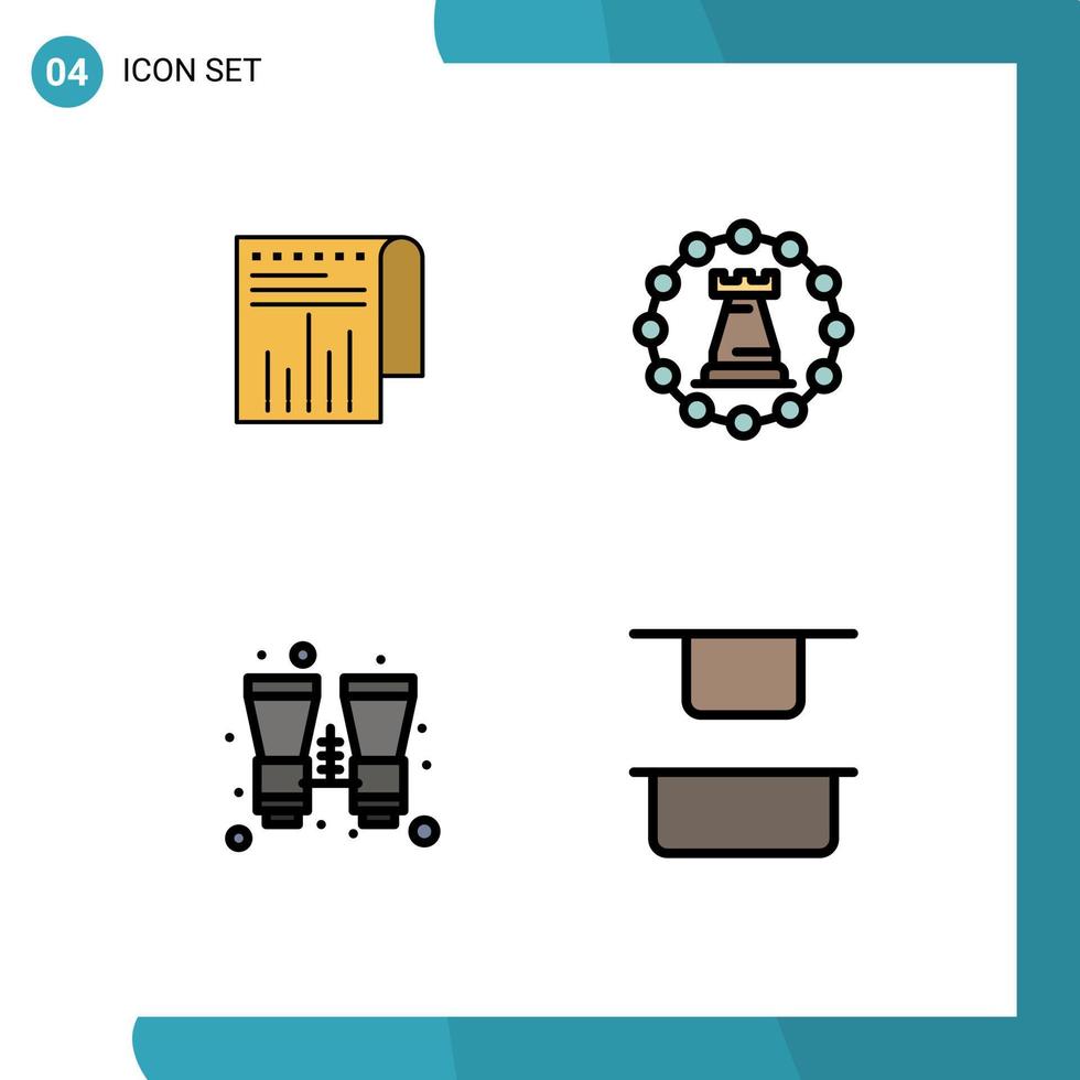 4 signes universels de couleur plate fillline symboles d'affaires recherche de tour de rapport binoculaire éléments de conception vectoriels modifiables vecteur