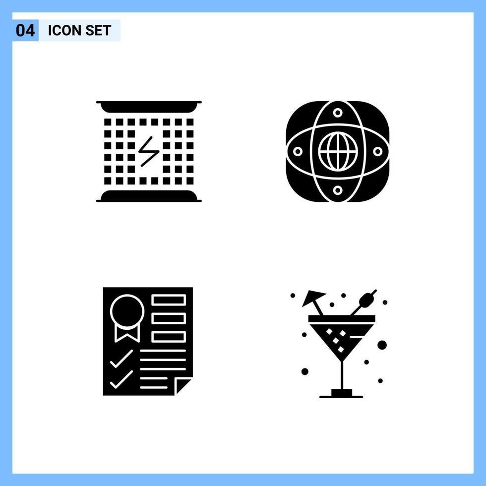 4 icônes style solide symboles de glyphe créatif signe d'icône solide noir isolé sur fond blanc fond de vecteur d'icône noire créative