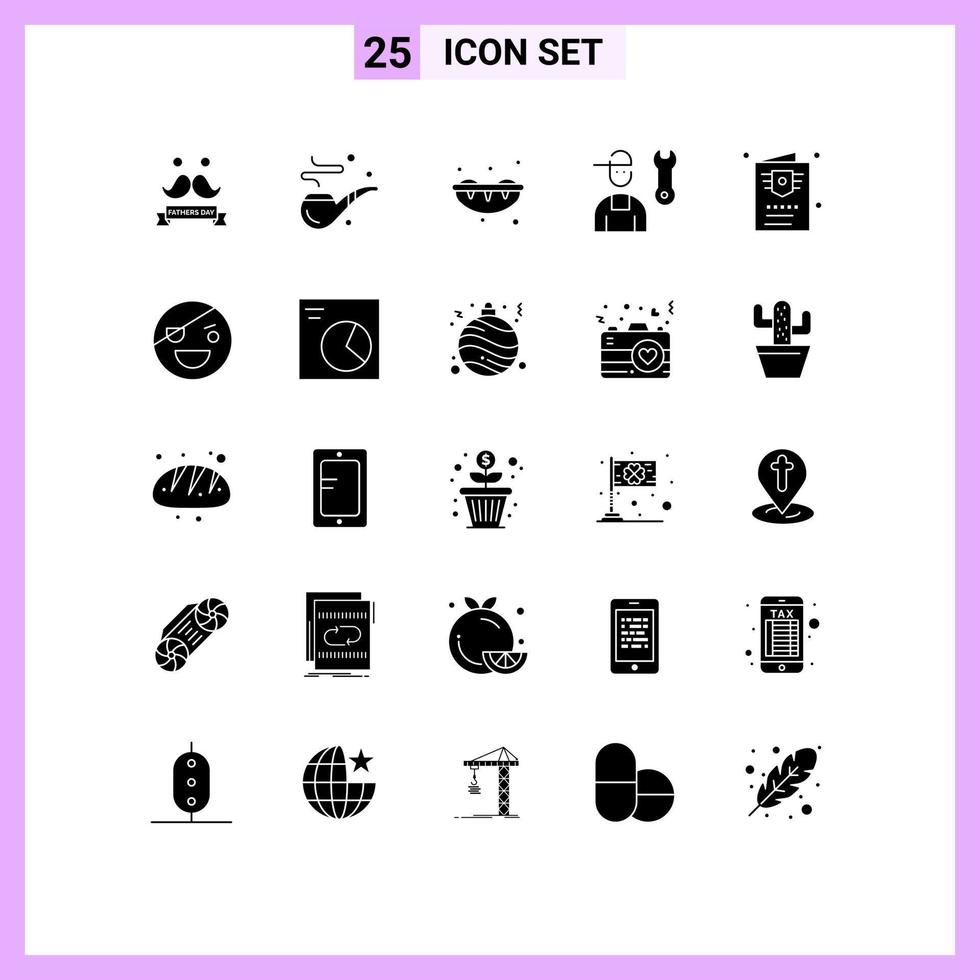 symboles d'icônes universels groupe de 25 glyphes solides modernes de service de passeport sushi réparation homme éléments de conception vectoriels modifiables vecteur