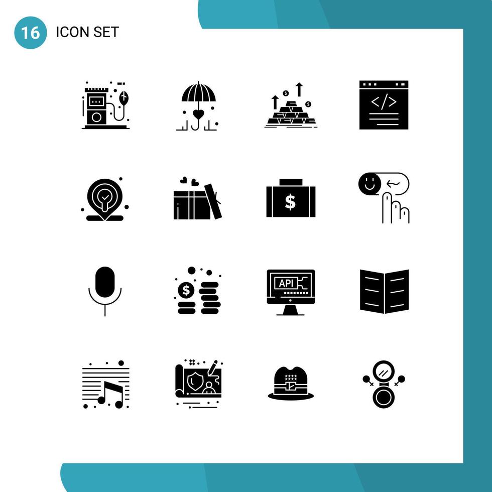 groupe de 16 signes et symboles de glyphes solides pour le code html amour navigateur argent éléments de conception vectoriels modifiables vecteur