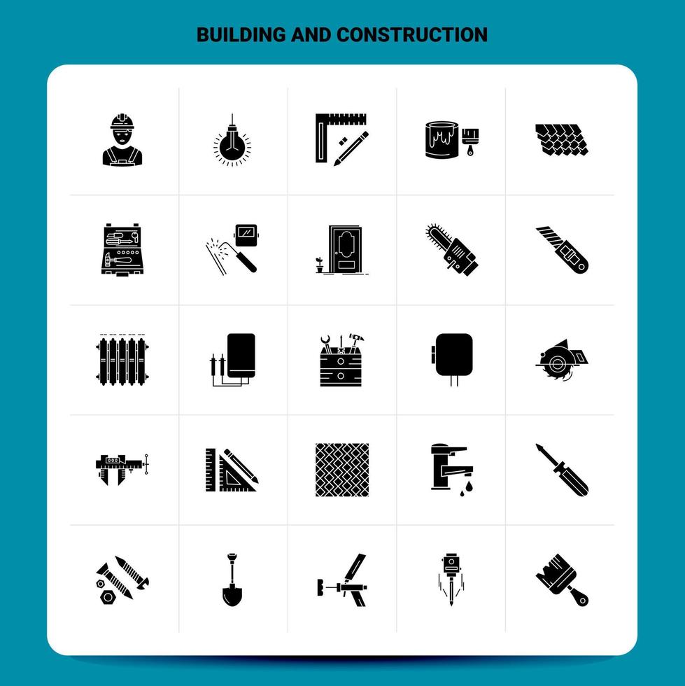 ensemble d'icônes de construction et de construction solides 25 icônes vectorielles de conception de style de glyphe ensemble d'idées d'affaires web et mobiles illustration vectorielle de conception vecteur