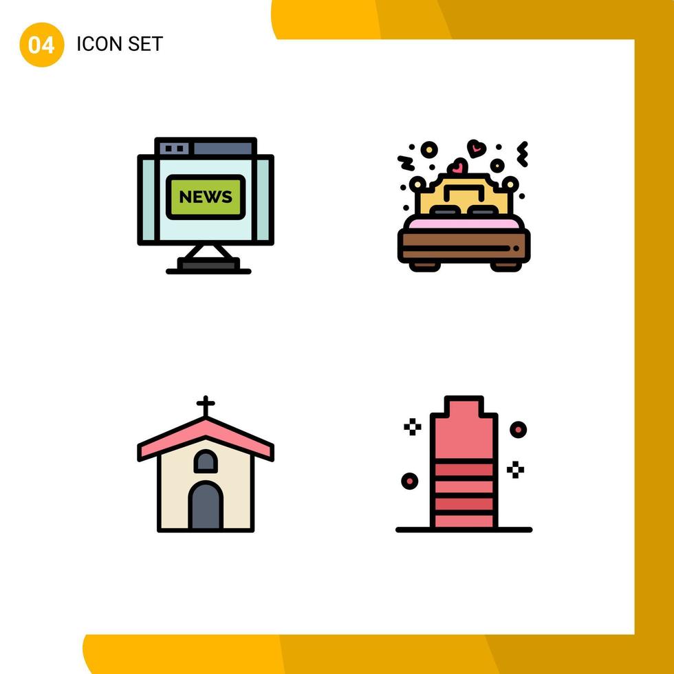 interface mobile fillline plat couleur ensemble de 4 pictogrammes de communications nouvelles de l'église mariés chrétiens éléments de conception vectoriels modifiables vecteur