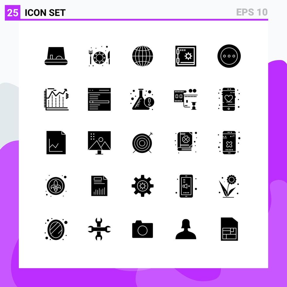 interface mobile glyphe solide ensemble de 25 pictogrammes d'éléments de conception vectoriels modifiables de mise en page de commande bancaire radio bancaire vecteur