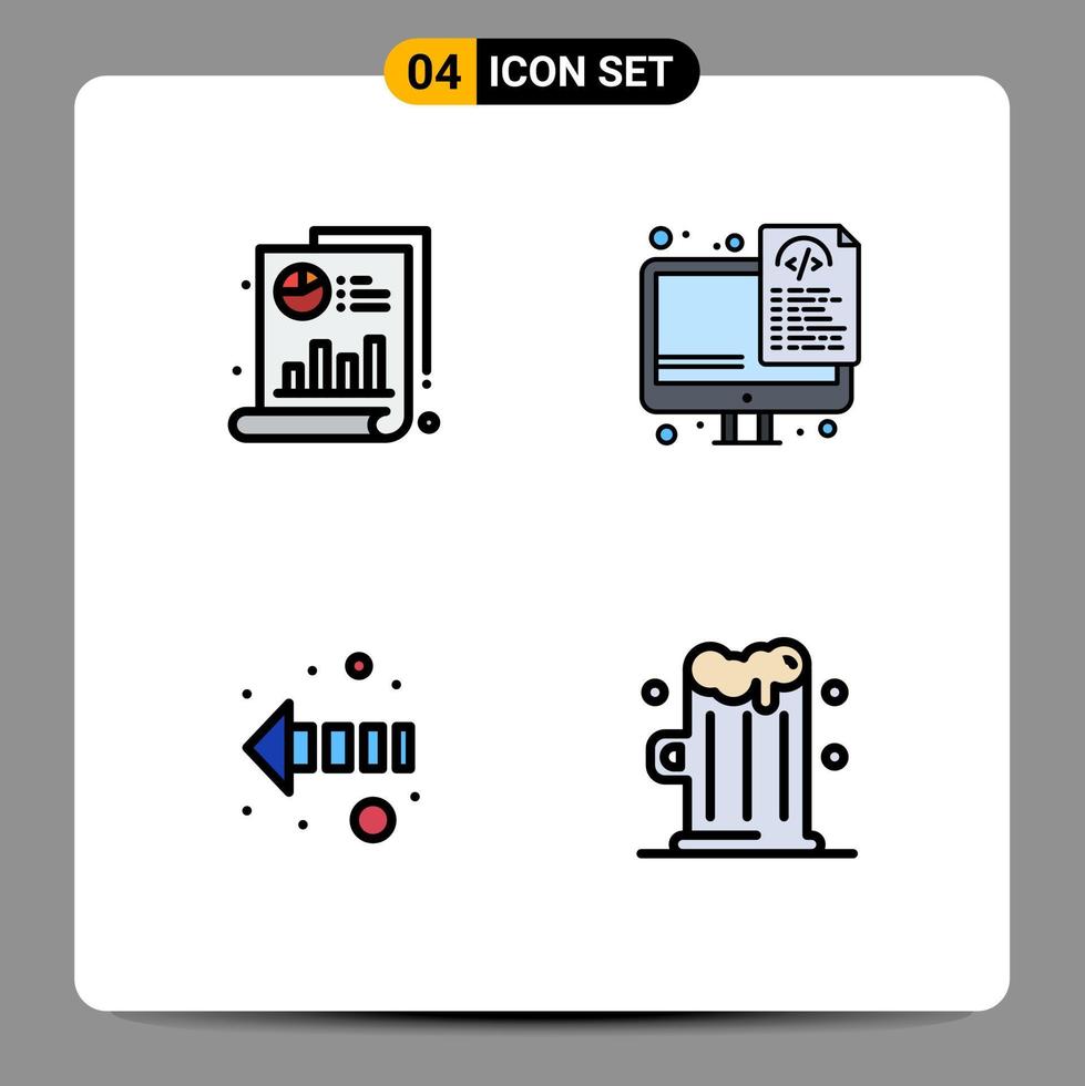 ensemble de 4 couleurs plates vectorielles remplies sur la grille pour la programmation de graphiques de direction médicale éléments de conception vectoriels modifiables de bière vecteur