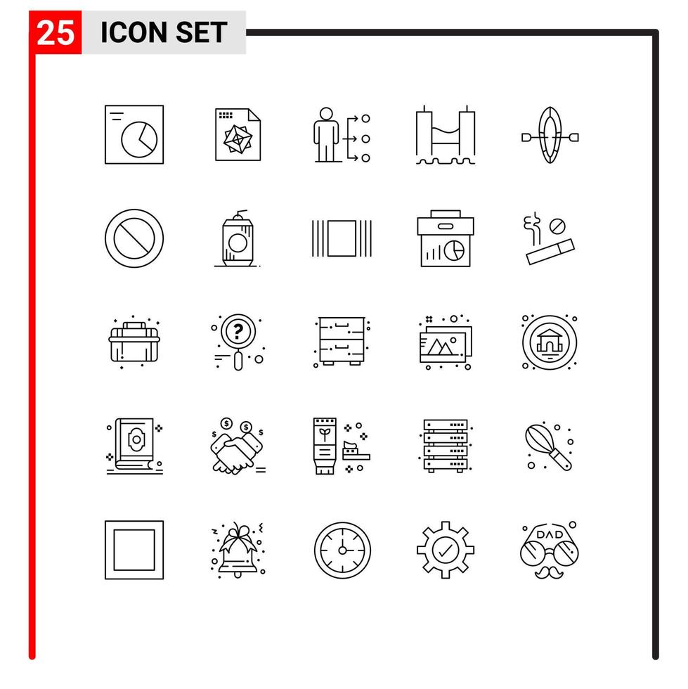25 lignes universelles définies pour les applications web et mobiles réseau fluvial d'été éléments de conception vectoriels modifiables croisés industriels vecteur