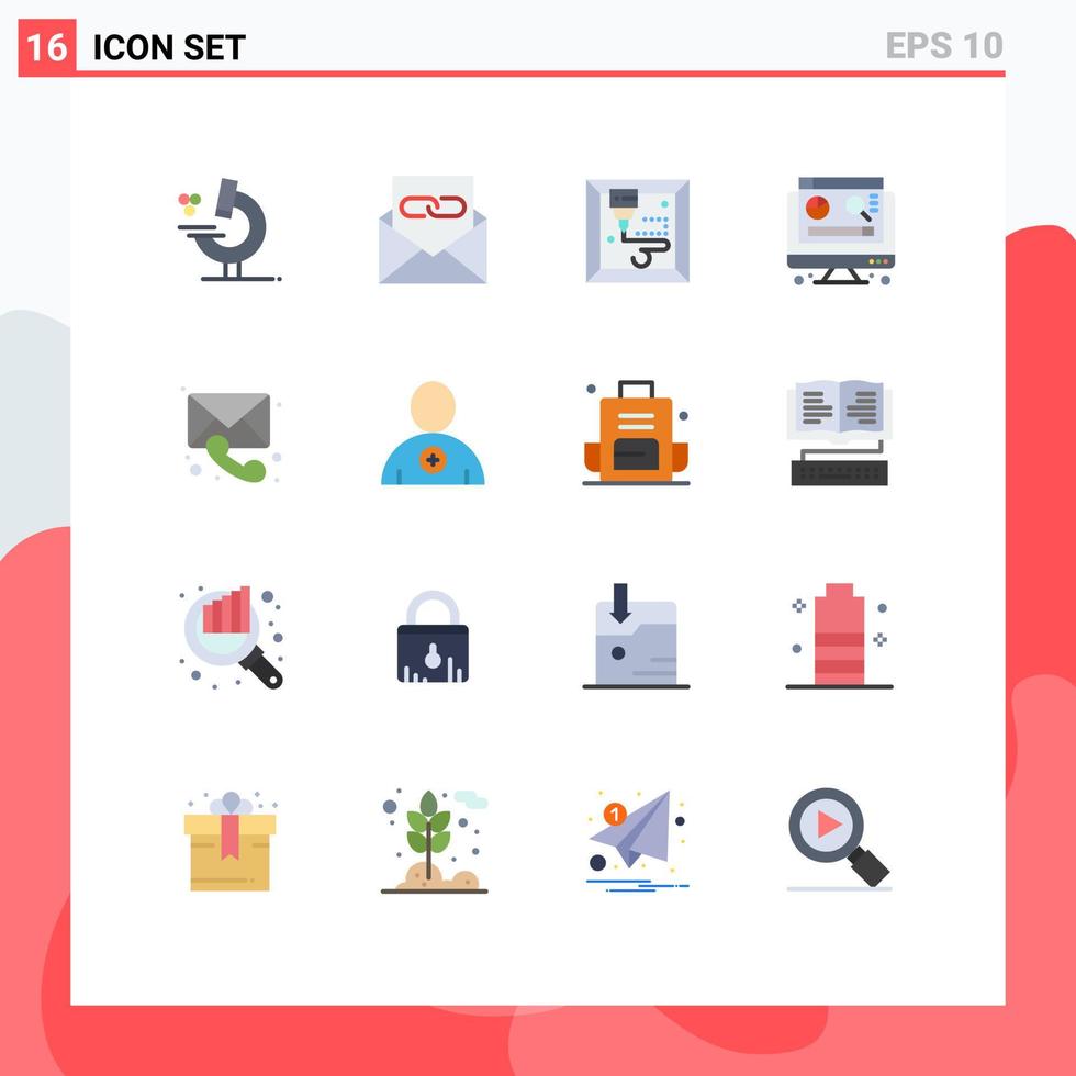 interface mobile couleur plate ensemble de 16 pictogrammes de suivre le graphique de chat de la machine d'appel pack modifiable d'éléments de conception de vecteur créatif