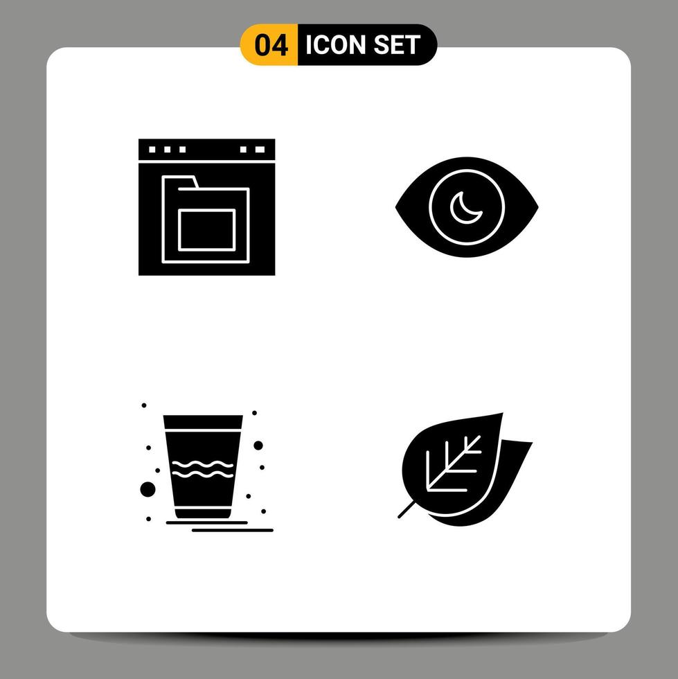 ensemble de 4 glyphes solides universels pour les applications web et mobiles navigateur boisson dossier œil humain inde éléments de conception vectoriels modifiables vecteur