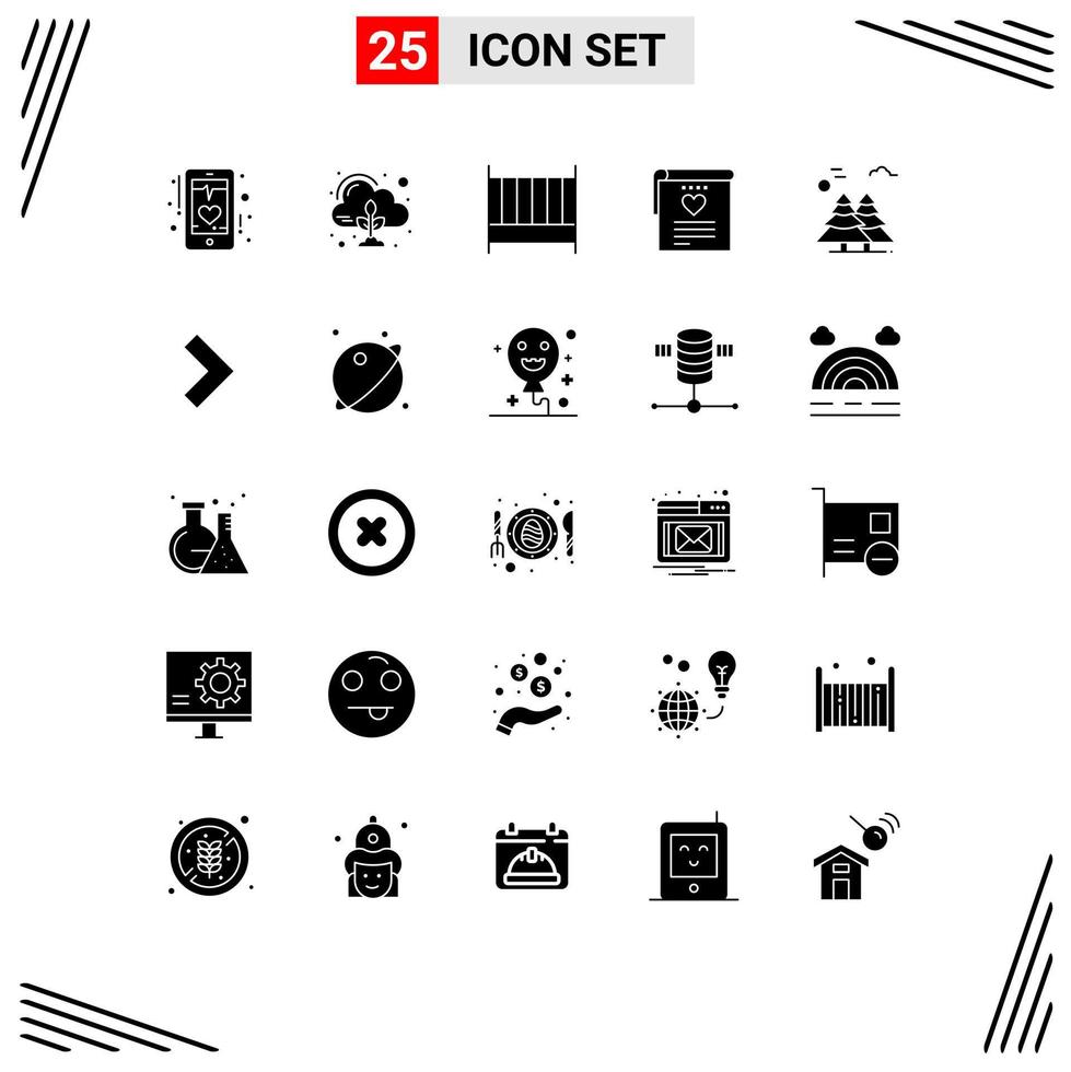 25 interface utilisateur pack de glyphes solides de signes et symboles modernes de mariage alpin nuage amour intérieur éléments de conception vectoriels modifiables vecteur