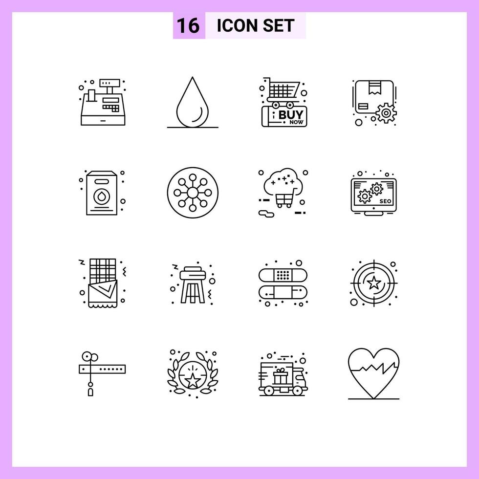 16 ensemble de contours d'interface utilisateur de signes et symboles modernes d'éléments de conception vectoriels modifiables de colis de lait de commerce de pack d'atomes vecteur