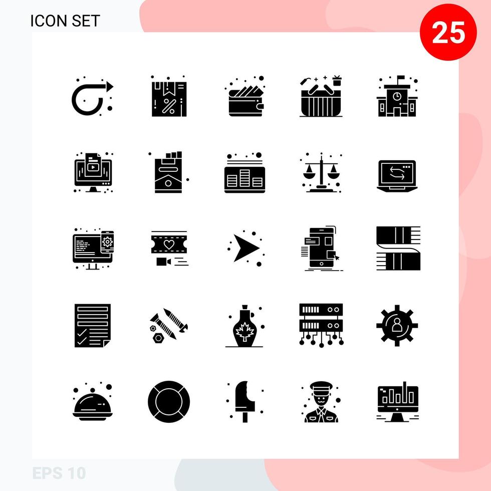 pack vectoriel de 25 icônes dans un pack de glyphes créatifs de style solide isolé sur fond blanc pour le web et mobile