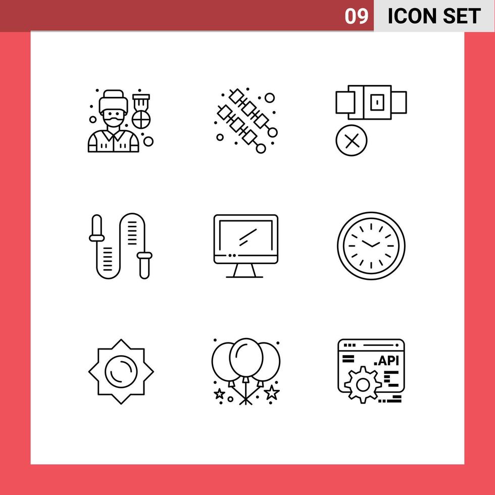 pack d'icônes vectorielles stock de 9 signes et symboles de ligne pour surveiller le sport ne pas sauter à la corde éléments de conception vectoriels modifiables vecteur
