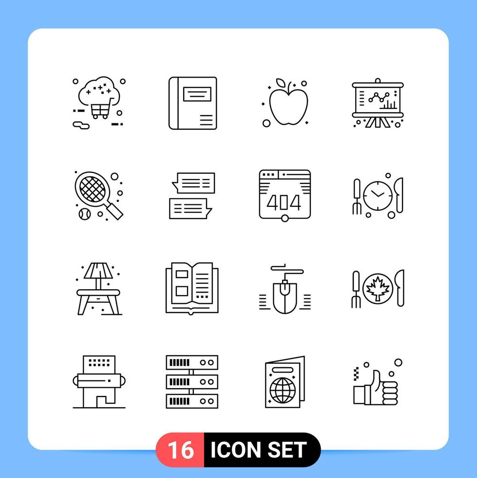 Pack d'icônes noires de 16 lignes symboles de contour pour les applications mobiles isolés sur fond blanc ensemble de 16 icônes vecteur