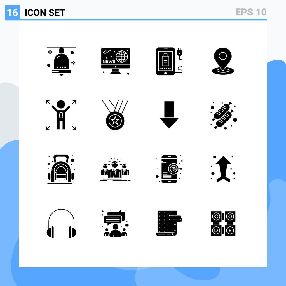 16 signes de glyphe solides universels symboles d'écran d'épingle d'affaires fiche de carte éléments de conception vectoriels modifiables vecteur
