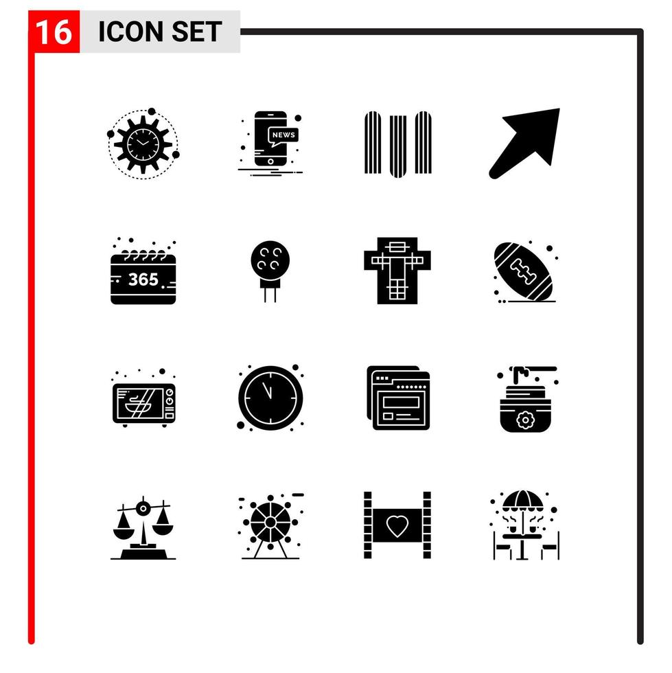 ensemble moderne de 16 glyphes et symboles solides tels que le document de calendrier annuel tous les éléments de conception vectoriels modifiables vecteur