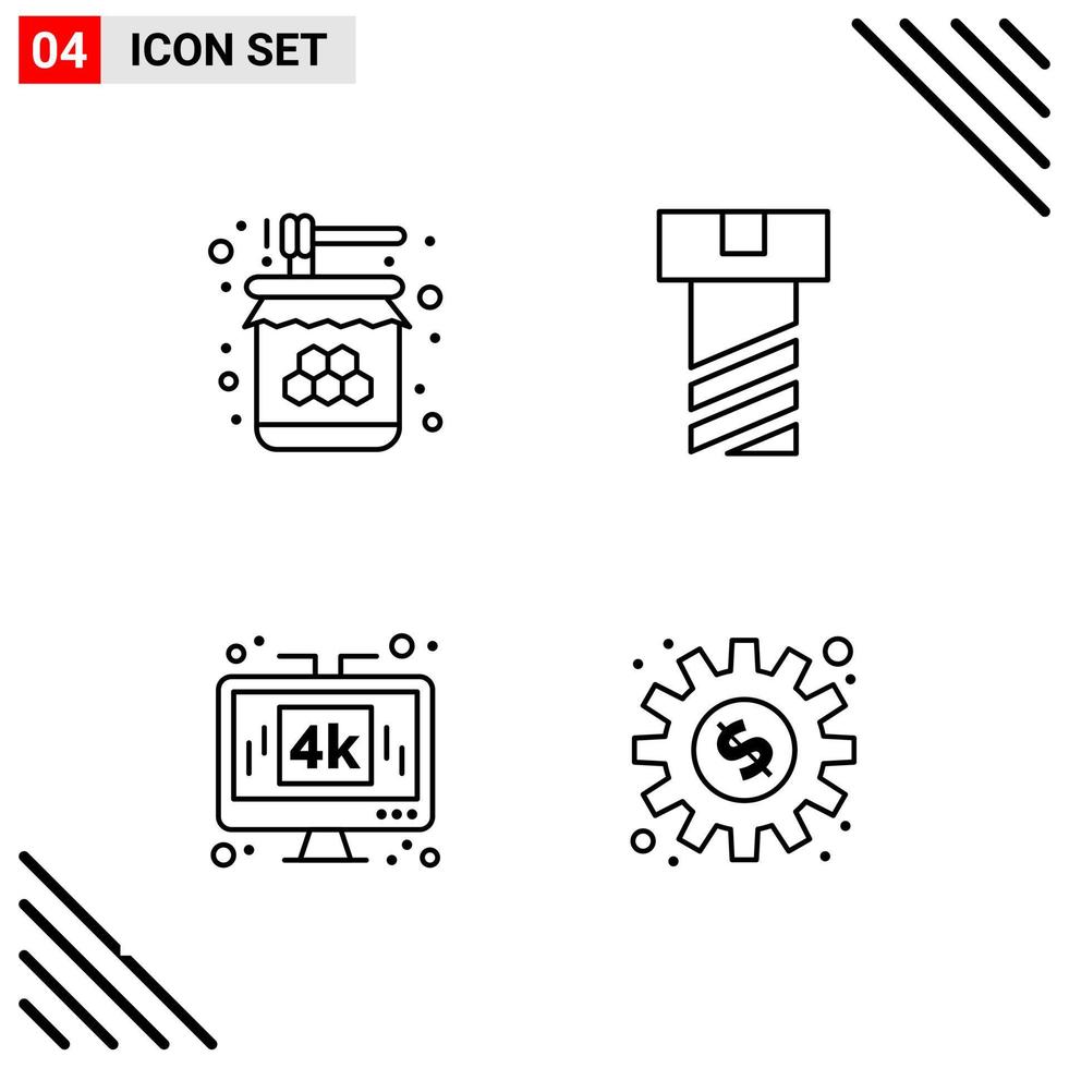 ensemble parfait de pixels de 4 icônes de ligne ensemble d'icônes de contour pour la conception de sites Web et l'interface d'applications mobiles vecteur