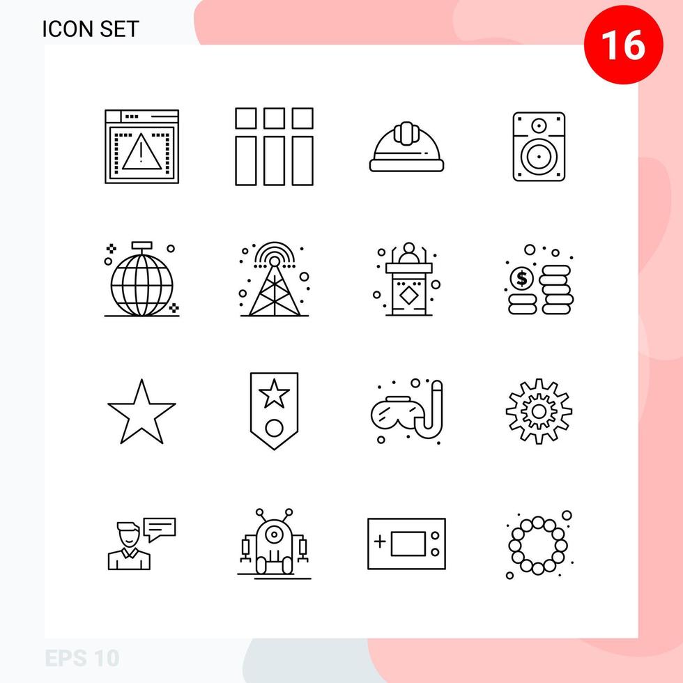 pack vectoriel de 16 icônes dans le pack de contour créatif de style ligne isolé sur fond blanc pour le web et mobile