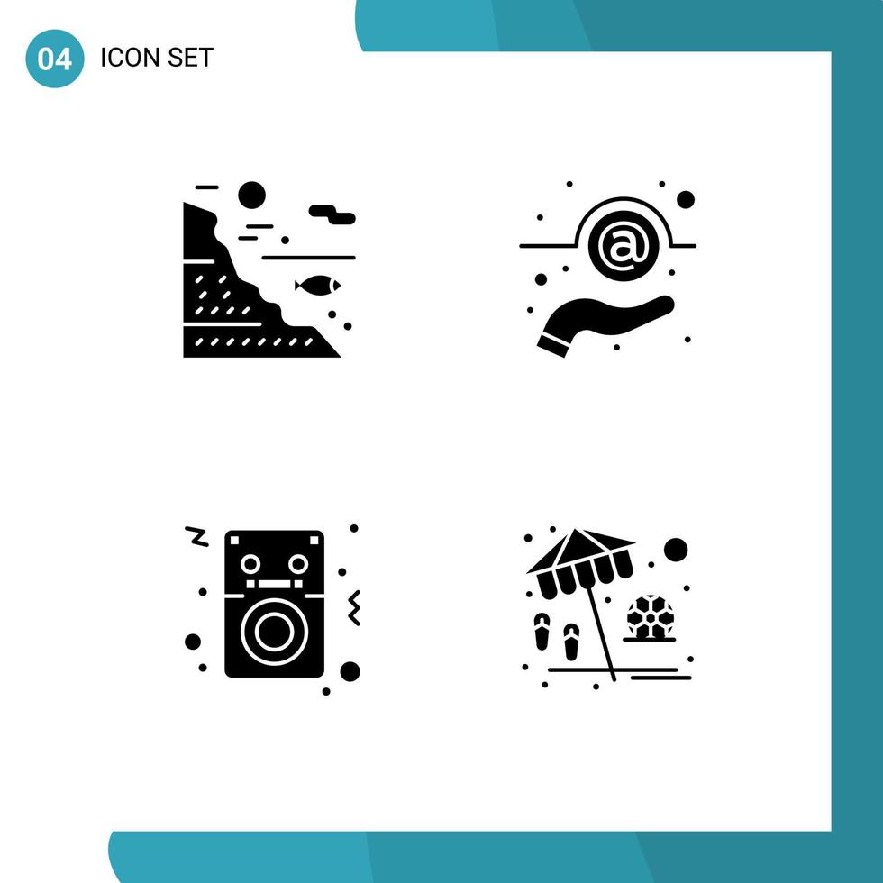 interface mobile glyphe solide ensemble de 4 pictogrammes d'éléments de conception vectoriels modifiables sous message audio rock ipod vecteur